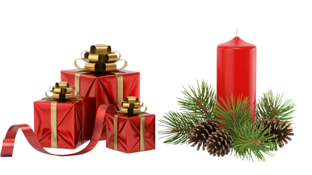 Holiday gifts and a candle create a festive Christmas celebration - Powered by Adobe