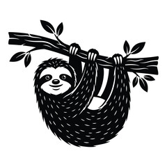 Naklejka premium Stylized illustration of a sloth hanging from a tree branch icon