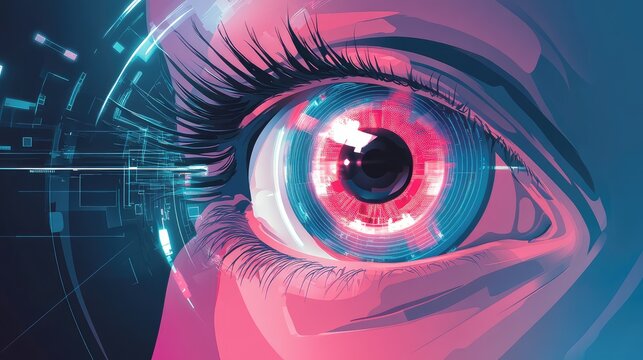 Human eye with futuristic digital cyber retina interface