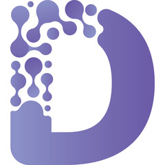 Abstract D Letterform with Gradient Purple Dots and Bubbles Forming the Left Curve on a Transparent Background