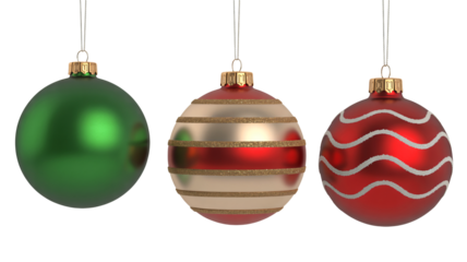 Festive Christmas baubles in red and green holiday cheer decor