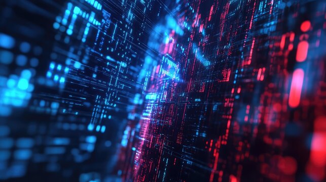 Digital data stream flowing through a futuristic network