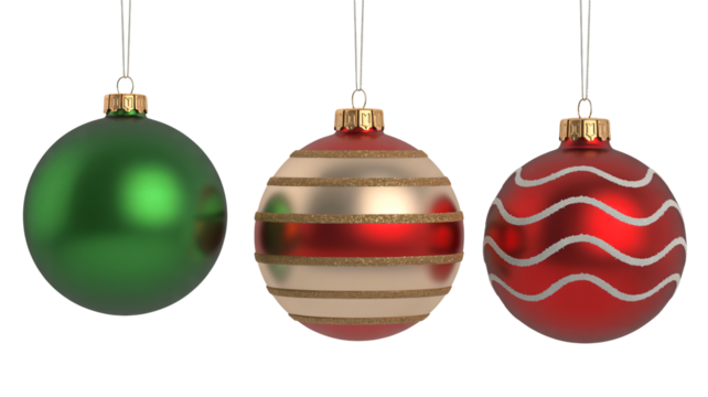 Festive Christmas baubles in red and green holiday cheer decor