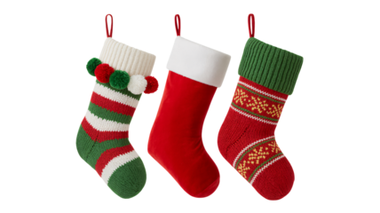 Festive Christmas stockings hanging ready for Santa's arrival soon