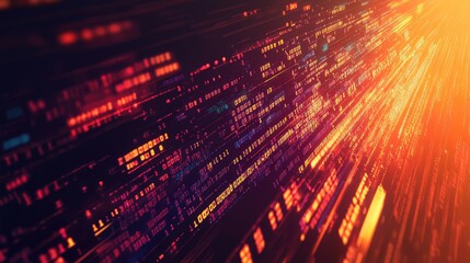 Digital data streaming in vibrant orange internet light