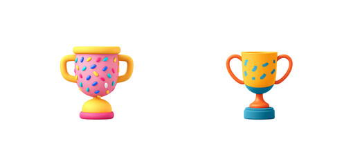 Two colorful trophy illustrations against a in a simple style on transparent background