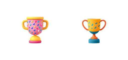 Two colorful trophy illustrations against a in a simple style on transparent background