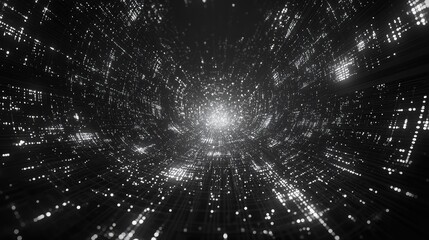 Digital data stream flowing through abstract cyber tunnel