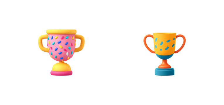 Two colorful trophy illustrations against a in a simple style on transparent background