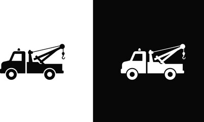 Tow truck silhouette vector illustration showing towing vehicle, rescue service icon, black and white design, transportation symbol, emergency roadside assistance graphic