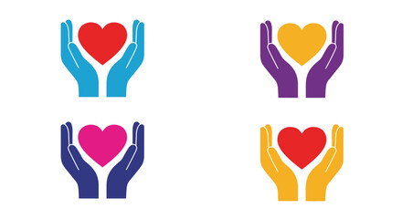 Four colorful heart icons cradled by protective hands representing care and support