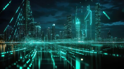 Digital smart city connecting urban infrastructure night