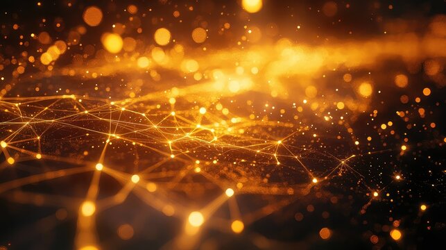 Digital network connecting glowing golden data points