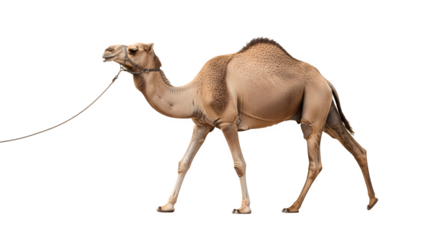 A single brown dromedary camel walking in profile.