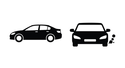 Fototapeta premium Two black silhouettes of cars facing different directions one with exhaust