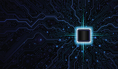 CPU Chip on Motherboard. Central Computer Processors CPU concept. Quantum computer large data processing database concept. Futuristic microchip processor. Digital chip.