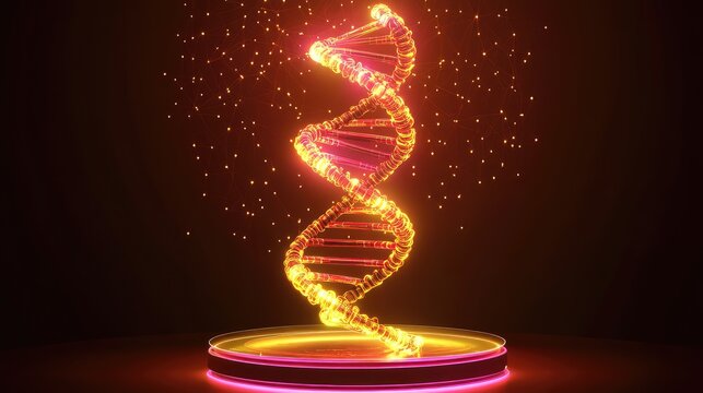 Glowing dna helix representing genetic digital communication