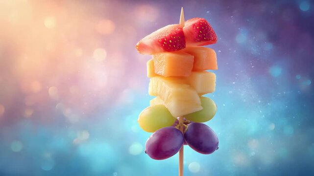 Refreshing Fruit Skewer with Colorful Bokeh Background Perfect for Summer Vibes.