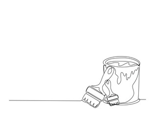 Continuous line art drawing of wall painting and home decoration equipment. painting equipment in single line art drawing vector illustration. Editable stroke.