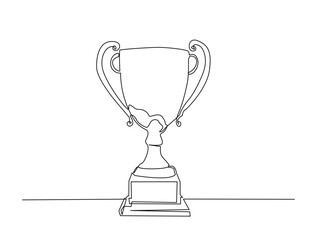 Continuous one line drawing of trophy cup for winner. Winner achievement trophy hand drawn vector illustration.