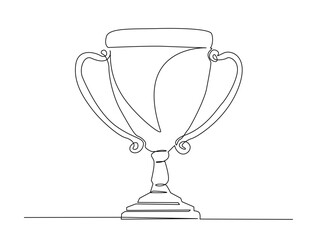 Continuous one line drawing of trophy cup for winner. Winner achievement trophy hand drawn vector illustration.