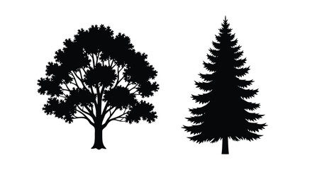 Fototapeta premium Silhouette illustration of two contrasting tree shapes deciduous and coniferous