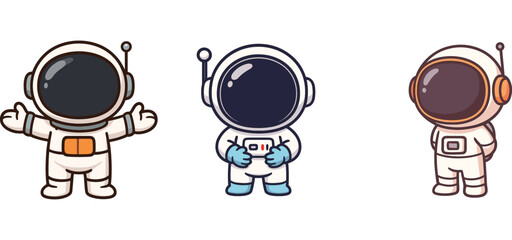cute astronaut illustration in three standing poses