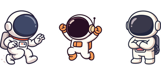 two cute astronauts running in playful poses