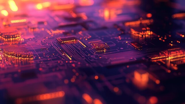 Circuit board glowing with electronic data processing - Powered by Adobe
