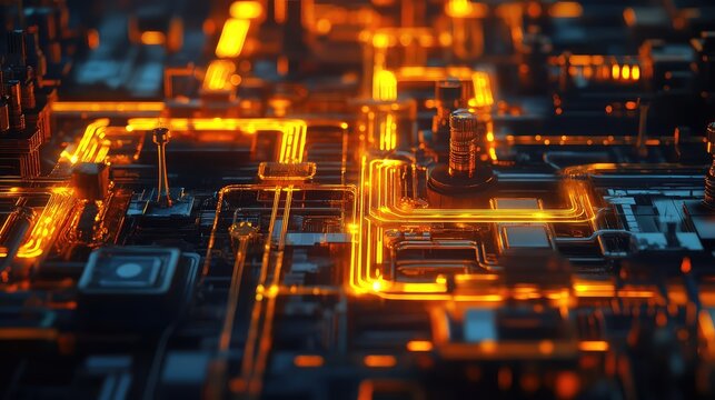 Glowing circuit board lines representing digital data flow