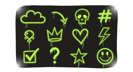 Neon Graffiti Icons Drips, Skulls, and Symbols