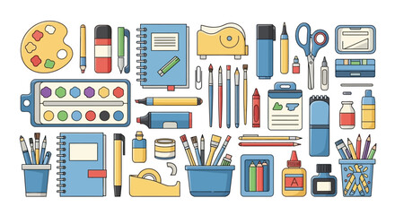 Colorful Assortment of Art and School Supplies Illustration