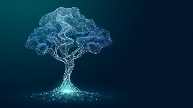 Digital Tree of Life Plexus Network. Futuristic Data Structure and Sustainable Technology Concept.