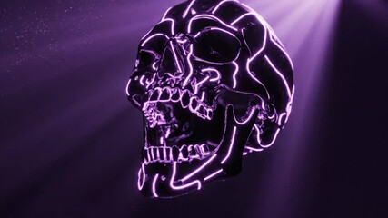 Neon purple skull glowing with vibrant light streaks in a futuristic digital atmosphere - Powered by Adobe