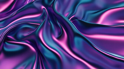 Iridescent holographic fabric forming flowing abstract waves background