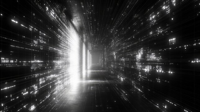 Digital data flowing through abstract virtual tunnel