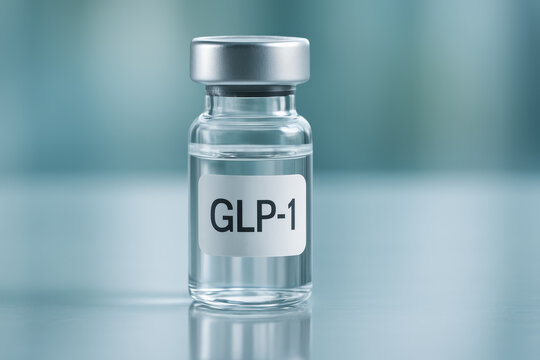 Medical vial of GLP 1 peptide hormone for modern weight management. hopeful and innovative treatment in healthcare