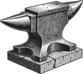 Dark silhouette of a blacksmiths anvil tool for metalworking isolated on black background