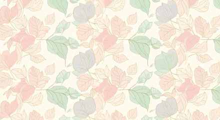 Delicate floral pattern with pastel leaves and branches seamless vector background for textile and wallpaper design soft and elegant