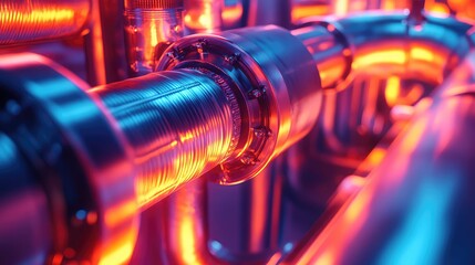 Fototapeta premium Futuristic industrial pipe system with vibrant neon lighting