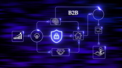 Glowing neon B2B business cloud network connections cyberspace development device economy electronic handshake communication growth management, market neon, network..