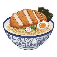 Tonkotsu ramen with fried tonkotsu pork, boiled egg, seaweed and naruto maki. © supissara