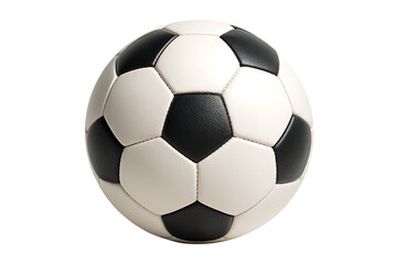 Fototapeta premium Classic black and white soccer ball, featuring the recognizable pentagonal and hexagonal panel pattern in a perfect spherical shape isolated on transparent background