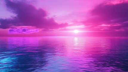 Obraz premium Vibrant purple pink ocean sunset glowing peaceful