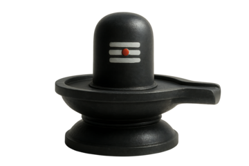 A black polished stone shiva lingam with auspicious white and red tripundra mark isolated on transparent background