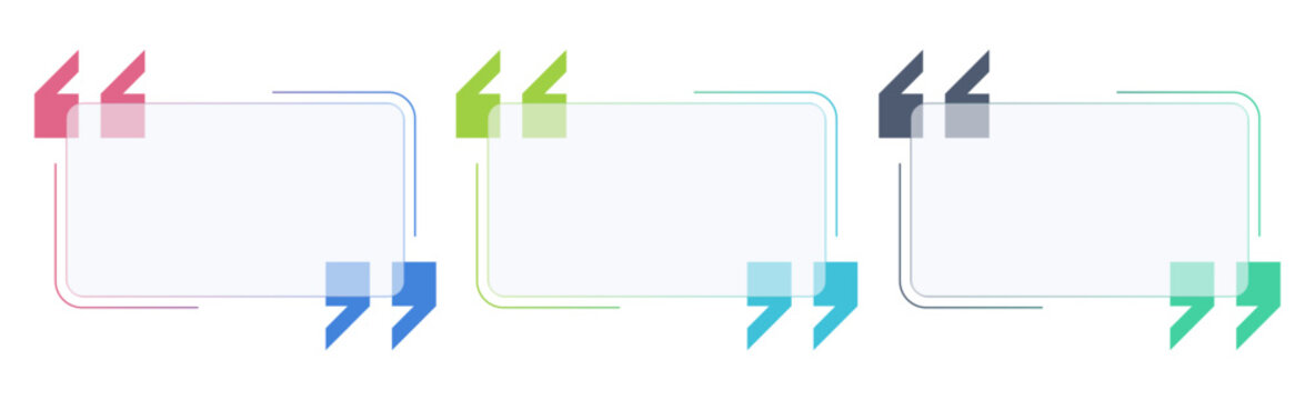 set of glass infographic design template quote boxes with colorful marks on white background