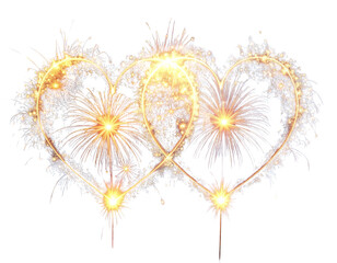 Layered Double-Heart Fireworks With Soft Glittering Glow, Romantic Night Sky Style, Isolated