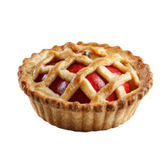 Golden brown lattice crust apple pie with red apple filling on black tart pastry, Cut Out, Isolated On White Background, Png Transparent