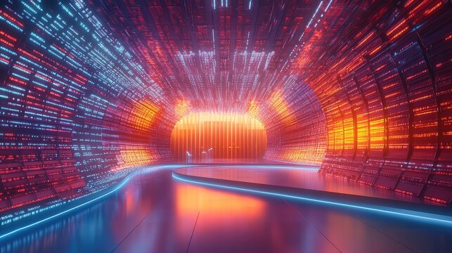 Digital data flowing through futuristic information tunnel