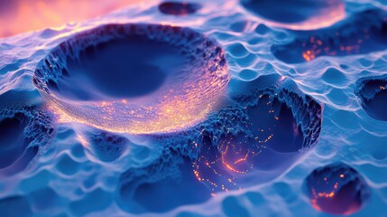 Microscopic organic texture with glowing vibrant cells